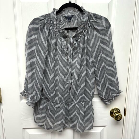 Banana Republic Gray Chevron Sheer Peplum Blouse, 3/4 sleeves, Woman's Size M - Picture 1 of 9